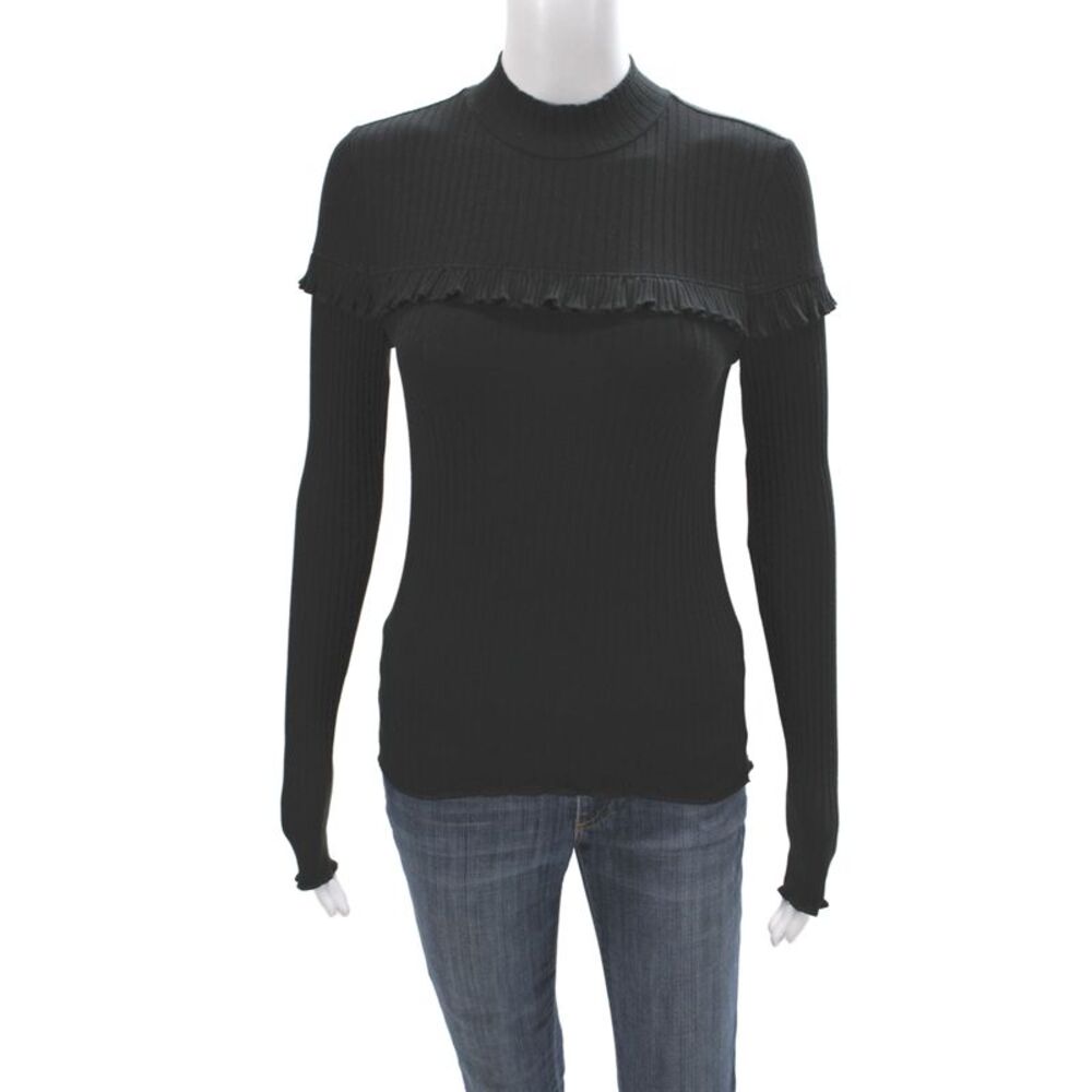 Goldie Women Black Mock Neck Long Sleeve Basic Blouse 95% Cotton Size S